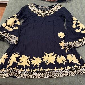 Chic Navy Top with Gold Embroidery